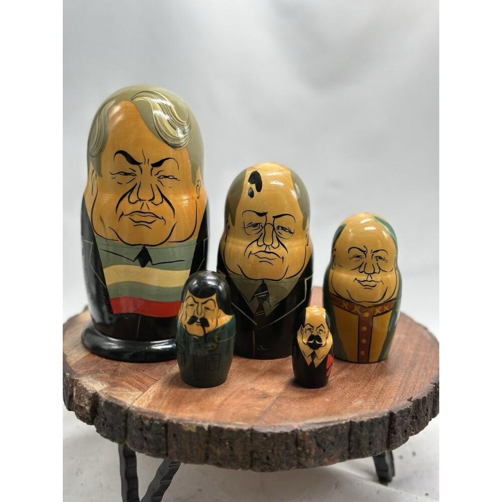 Russian Nesting Dolls of Russian Leaders Political Folk Art Set of 5